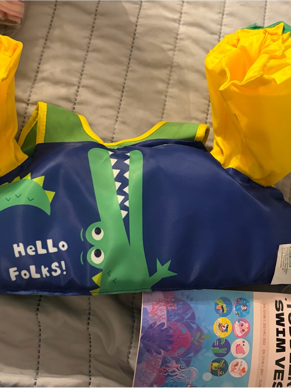 Kids Crocodile Print Swim Vest - Navy Blue & Yellow
